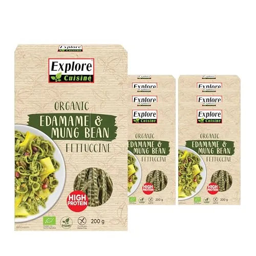 Explore Cuisine Edamame and Mung Bean Fettuccine, Delicious Low Carb, Plant-based Vegan Pasta, High in Protein, High in Fibre, Gluten Free, Easy to Cook 6 Pack - 6 x 200g | ONLY £15.95 RRP £19.99, (20