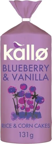 Kallo Blueberry & Vanilla Corn & Rice Cakes, Wholegrain Low Fat Healthy Snacks for Adults & Children, Vegan Friendly, Gluten Free, No Artificial Flavours or Preservatives, Single Pack – 1 x 131g | ONL
