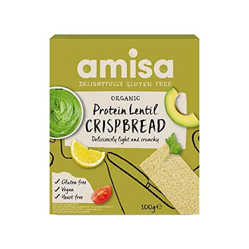 Amisa Organic Gluten-Free Protein Lentil Crispbread, 100g - Yeast Free & Low Carb - Plant-Based Protein - The Perfect Vegan Snack | ONLY £2.19 RRP £5.33, (59% OFF!) w/ FREE DELIVERY