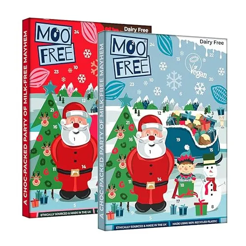 Christmas Chocolate Advent Calendar 2024 - Vegan Dairy Free Santa Milk & White Chocolate 24 Days of Christmas Countdown Calendar 70g Christmas Gifts for Kids, Secret Santa Gifts with Topline Card | ON