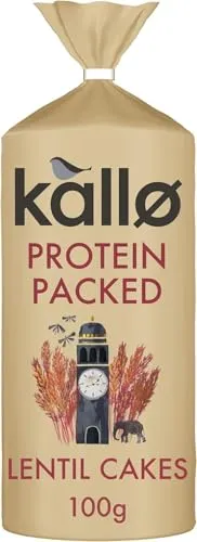 Kallo Protein Packed Lentil Cakes, Low Fat Healthy Snacks, Vegan & Coeliac Friendly, Gluten Free & Sugar Free with No Artificial Colours or Flavours, Single Pack – 1 x 100g | ONLY £1.48 RRP £2.00, (26