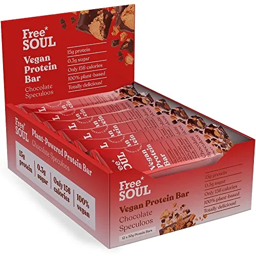 Free Soul 12 x 50g Vegan Protein Bars – Plant Based Chocolate Protein Bar with High Protein – Delicious Dairy Free, Low Sugar, Low Carb Bars – Sucralose Free, Palm Oil Free – 15g of Protein per Bar |