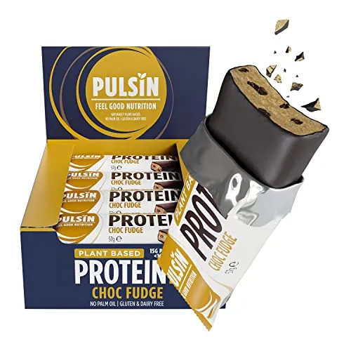 Pulsin - Choc Fudge Vegan Protein Bars - 12 x 57g - 14.8g Protein, 13.9g Fibre, 227 Kcal Per Serving - Gluten Free, Palm Oil Free and Dairy Free Snack Bar | ONLY £8.63 RRP £29.98, (71% OFF!) w/ FREE D