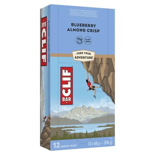 Clif Bars - Energy Bar / Nutritional Protein Bar - Blueberry Almond Crisp - Plant Based Protein - 12 x 68 g - ONLY £17.84 (42%), RRP £41.99 (£5.15 / 100 g)