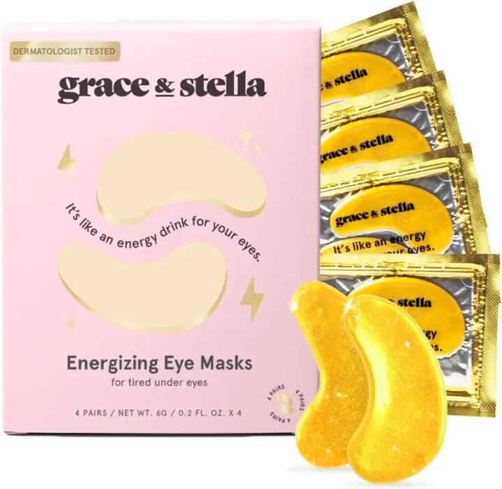 Under Eye Mask - Reduce Dark Circles, Puffy Eyes, Undereye Bags, Wrinkles - Gel Under Eye Patches, Vegan Cruelty-Free Self Care by grace and stella (4 Pairs, Gold)