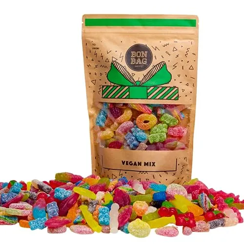 BON BAG - Vegan Fizzy and Fizz-Free Pick And Mix Jelly Sweets, 1L Pouch Bags Of Sweets. Bulk Candy Assortment In Large Resealable Party Bag, Great For Sharing Or As A Treat Gift (800g) | ONLY £9.99 RR