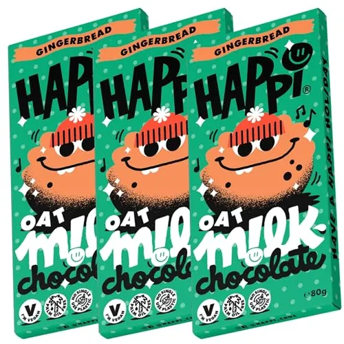 Happi 3 x 80g Vegan Chocolate Bars - Christmas Ginger and Honeycomb Vegan Chocolate - Vegan Christmas Chocolate Gift | ONLY £5.98 RRP £7.98, (25% OFF!) w/ FREE DELIVERY