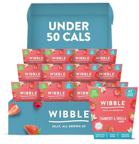 Wibble Jelly Pots, Real Strawberry Juice, Natural, Plant Based, Low Calorie, Nothing Artificial, Strawberry & Vanilla Flavour 12x150g, Sweets, Vegan Jelly Pots | ONLY £7.71 RRP £12.00, (36% OFF!) w/ F