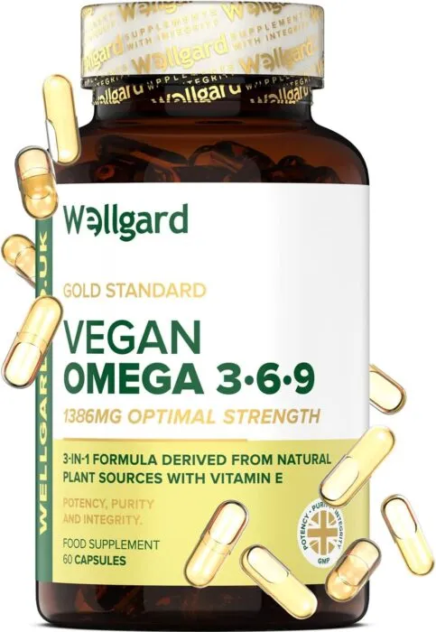 Vegan Omega 3 6 9 Capsules by Wellgard - High Strength 1386mg Flaxseed Oil Capsules with Alpha Linolenic Acid (ALA), Linoleic Acid (LA), Vitamin E 50% OFF! £7.09 S&S