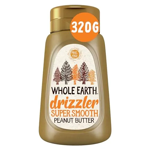 Whole Earth Drizzler Original Roasted Peanut Butter, Super Smooth Squeezy Runny Nutty Spread Made with 100% Peanuts, All Natural Ingredients, No Added Sugar, Gluten Free, Vegan Friendly – 320g | ONLY