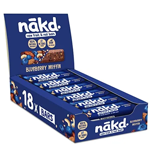 Nakd Blueberry Muffin Natural Fruit & Nut Bars - Vegan - Healthy Snack - Gluten Free - 35g x 18 bars | ONLY £10.13 RRP £19.49, (48% OFF!) w/ FREE DELIVERY