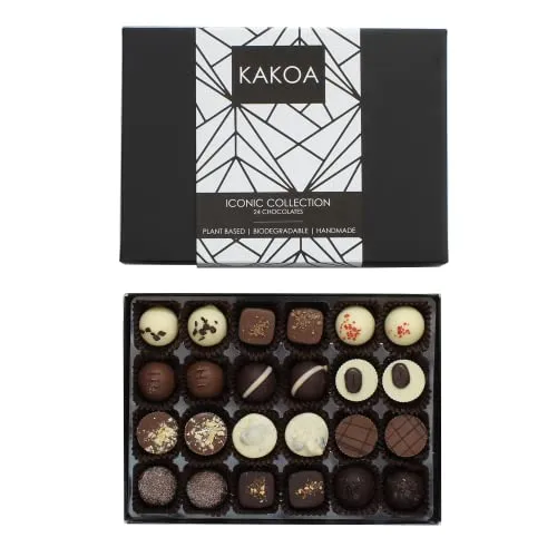 Kakoa Iconic Vegan Chocolate Selection Box - 24 Chocs | Brownie, Coffee, Caramel, Liqueur | ONLY £20.09 RRP £29.99, (33% OFF!) w/ FREE DELIVERY