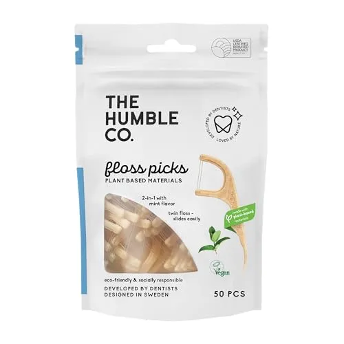 The Humble Co. Plant Based Floss Picks | Fresh Mint | Eco-Friendly, Vegan for Your Everyday Oral Care - Dentist Approved - ONLY £1.99 (40%), RRP £4.99