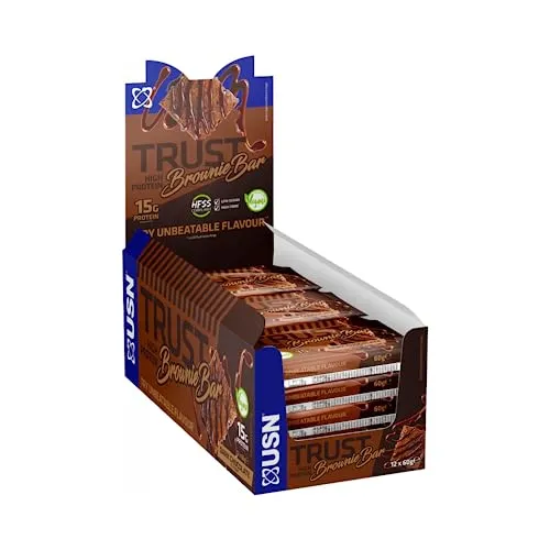 USN Trust Vegan Brownie Bar, Dark Chocolate Protein Brownie: High Protein Bars, Perfect On-the-Go & Post-Workout Protein Snacks (12 x 60g Bars per Pack) | ONLY £13.99 RRP £18.00, (22% OFF!) w/ FREE DE