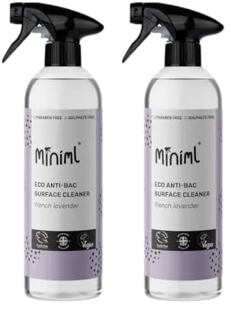 Miniml Eco Antibacterial Spray Surface Cleaner 750ml - French Lavender Scented Multi Purpose Anti-Bac Disinfectant Cleaning Product - Natural Plant Based Vegan Formula & Cruelty Free (Pack of 2) | ONL