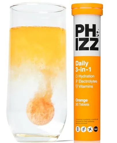 Phizz Electrolytes, Multivitamin & Hydration Tablets - 20 Effervescent Rehydration Electrolyte Tablets - 18 Vitamins & Minerals, Vitamin C, Vegan, Vegetarian & Low Calorie (Orange, 20 Tablets) | ONLY