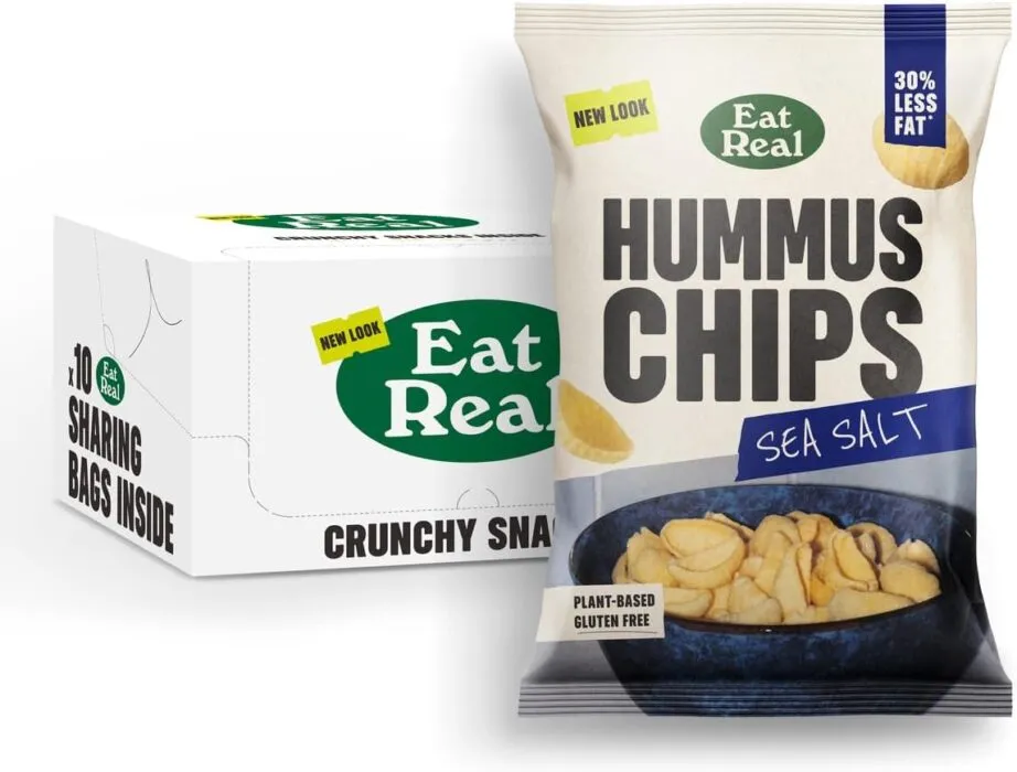 Eat Real, Hummus Chips, Sea Salt, 10 Pack X 110g, Gluten-Free Crisps Multipack, Plant-Based ONLY £12.44 delivered, £1.24 EACH @ AMZN
