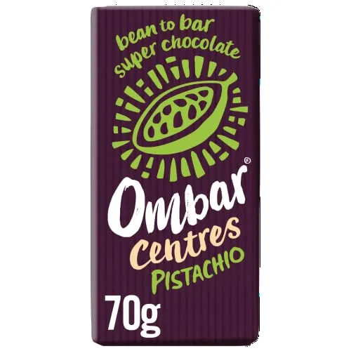 Vegan Chocolate Bar - Ombar Centres Pistachio - Organic Fair Trade Chocolate - Dairy and Gluten Free - Raw Cacao - 70g - Single Bar | ONLY £3.30 RRP £7.19, (54% OFF!) w/ FREE DELIVERY