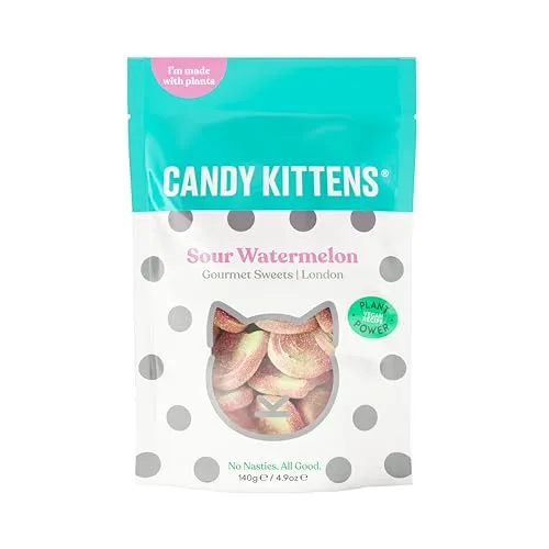 Candy Kittens Vegan Sweets SOUR WATERMELON (140g Bag), Vegan Chewy Sweets - Naturally Flavoured With Fruit Juice, Ideal Gifts For Gourmet Sweet Lovers, Fruity & Delicious Vegetarian Treats | ONLY £2.0