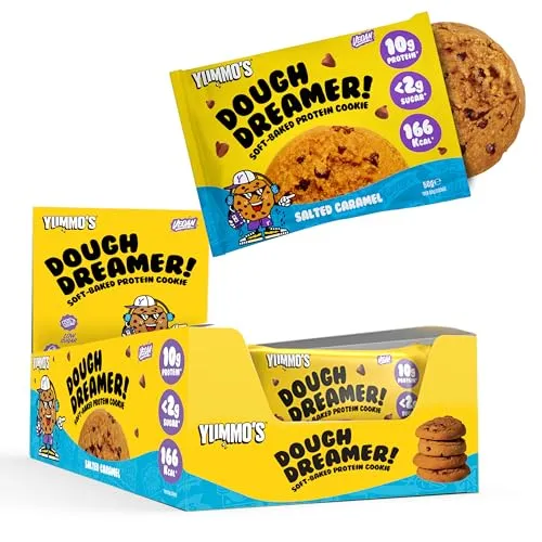 Yummo's - Vegan Protein Cookie, Salted Caramel (12 pack) - Plant Based, High Protein, Low Sugar, Vegan Snack | ONLY £14.94 RRP £19.99, (25% OFF!) w/ FREE DELIVERY