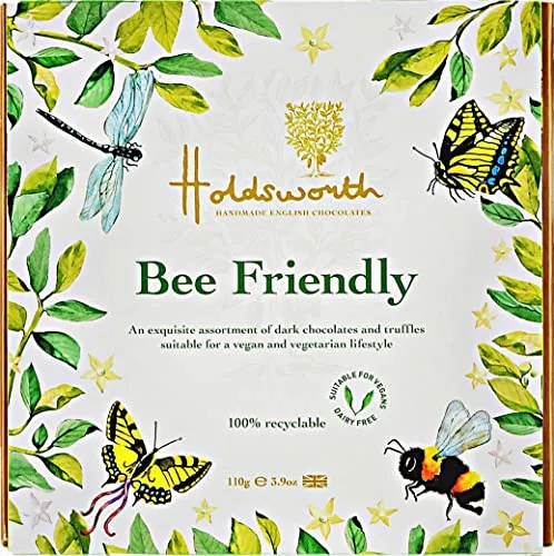 Holdsworth Chocolates Occasions Collection - Bee Friendly Gift Box Filled with Handmade Truffles Pralines and Creams in Dark and Oatmilk Chocolate which is Suitable for Vegans 110g | ONLY £8.55 RRP £1