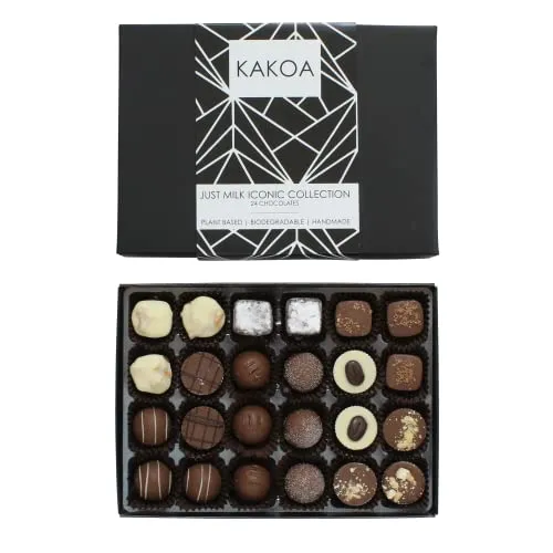 Kakoa Vegan Chocolate Selection Box - 24 Milk Chocs | Brownie, Coffee, Caramel, Liqueur etc | ONLY £15.59 RRP £29.99, (48% OFF!) w/ FREE DELIVERY