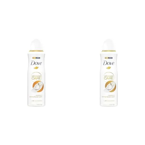 Dove Advanced Care Coconut & Jasmine Flower Scent Anti-perspirant Deodorant Spray with plant based moisturiser aerosol for 72 hour protection 200 ml (Pack of 2) | ONLY £6.00 RRP £14.00, (57% OFF!) w/