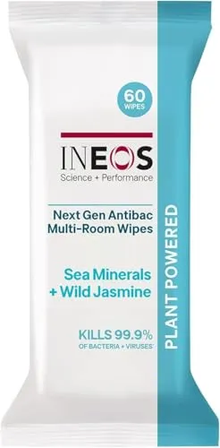 INEOS Next-Gen Antibac Multi-Room Disinfectant Biodegradable 60 Wipes, Sea Minerals + Wild Jasmine, Kills 99.9% of Bacteria + Viruses, Plant Powered, Packaging May Vary | ONLY £2.18 RRP £3.00, (27% OF