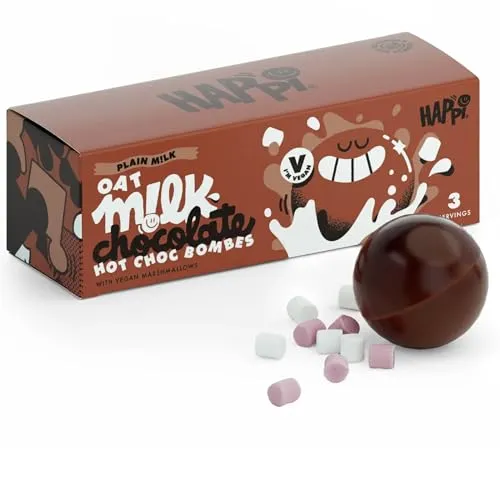Happi 3 x Oat Milk Vegan Hot Chocolate Bombs with Vegan Marshmallows - Gluten Free Hot Chocolate Bombs | ONLY £9.59 RRP £11.99, (20% OFF!) w/ FREE DELIVERY