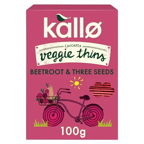 Kallo Beetroot & Three Seeds Veggie Thins Crackers | Healthy Snacks High Fibre, Plant Protein, Gluten Free & Baked | ONLY £2.00 RRP £2.99, (33% OFF!) w/ FREE DELIVERY