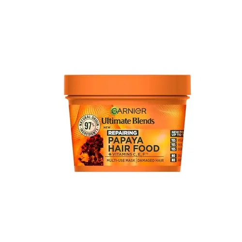 Garnier Hair Food 3-in-1 Hair Treatment Mask, Intensely Nourishes and Repairs Hair, For Damaged Hair, No Silicones, Vegan Formula, Papaya, Ultimate Blends, 400ml - ONLY £4.50, RRP £8.99