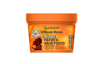 Garnier Hair Food 3-in-1 Hair Treatment Mask, Intensely Nourishes and Repairs Hair, For Damaged Hair, No Silicones, Vegan Formula, Papaya, Ultimate Blends, 400ml – ONLY £4.50, RRP £8.99