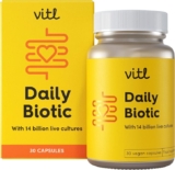 Vitl Daily Biotic with 9 Probiotic Strains – 30 Vegan Capsules – Probiotic with a Complex Blend of Gut Friendly Bacteria