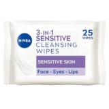 NIVEA 3in1 Sensitive Cleansing Wipes (25 Wipes), Plant-Based Makeup Remover Wipes, Face Wipes for Sensitive Skin, Gentle yet Effective Makeup Removal – ONLY £2.20 (53%), RRP £4.19 (£0.17 / count)